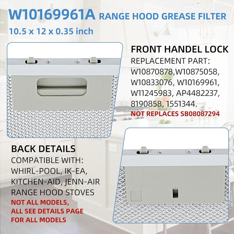Fetechmate W10169961A 10.5 x 12 in Range Stove Grease Filter Compatible with Whirl.pool Ik.ea Kitchen.Aid Jenn.Air Brands Some Range Hoods - 2PC by - Image 5